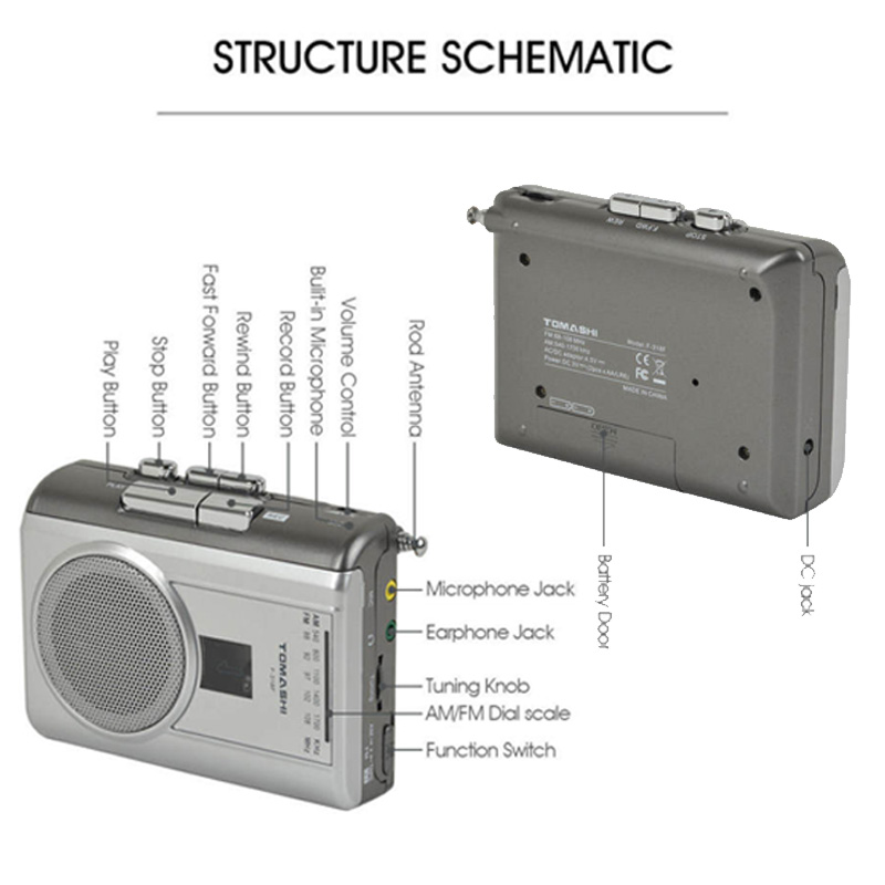 Walkman – lecteur Cassette avec haut-parleur intégré, Microphone, prise casque, pour écouter de la musique, apprendre la langue