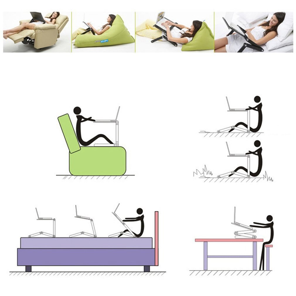 Adjustable Aluminum Laptop Desk Table Ergonomic TV Bed Lapdesk Tray PC Notebook Table Desk Stand With Cooling Fan Mouse Pad