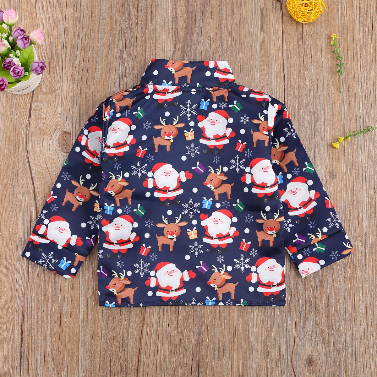 Baby Kds Baby Jongens Kerst Kleding Set Kerstman Elanden Print Jassen Lange Mouw Strik Overhemd Patchwork Broek 3 stuks Outfits