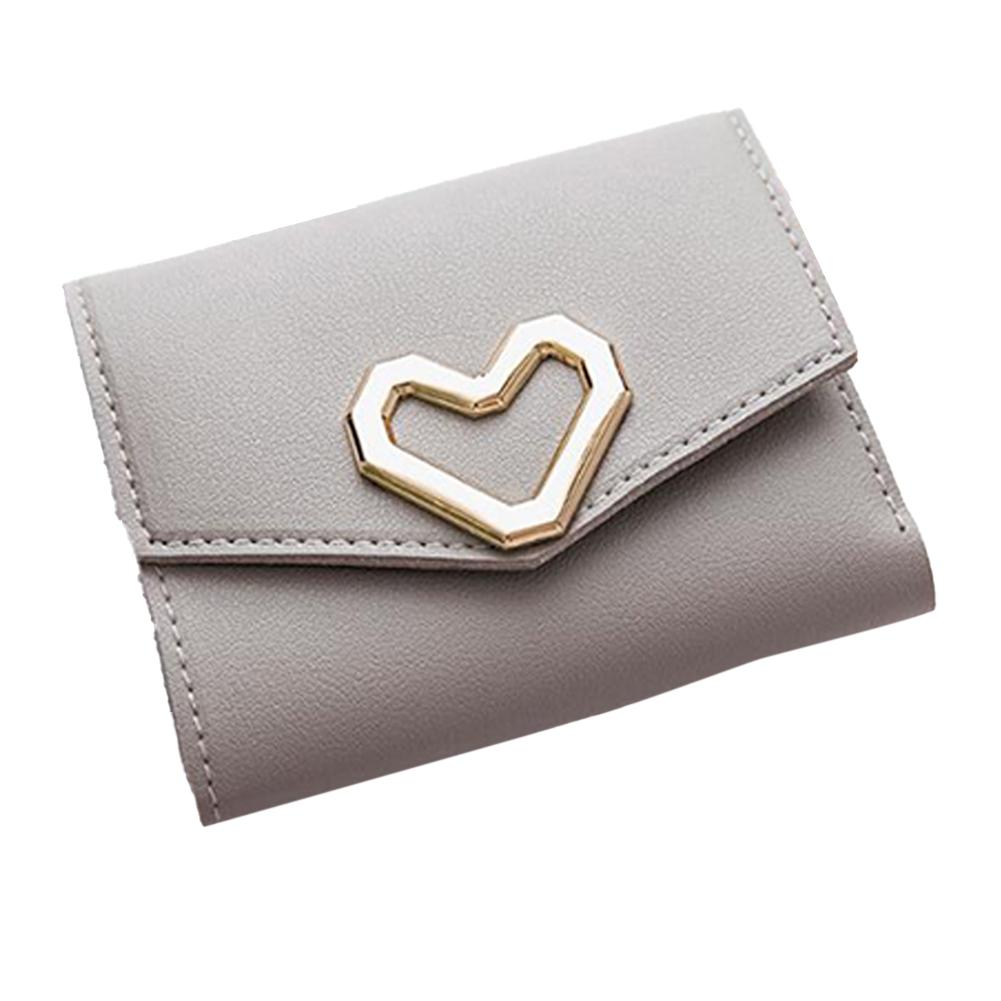 PinShang Women Short Wallet Heart 3-folds Candy Color PU Leather Magnetic Buckle Square Purse: gray