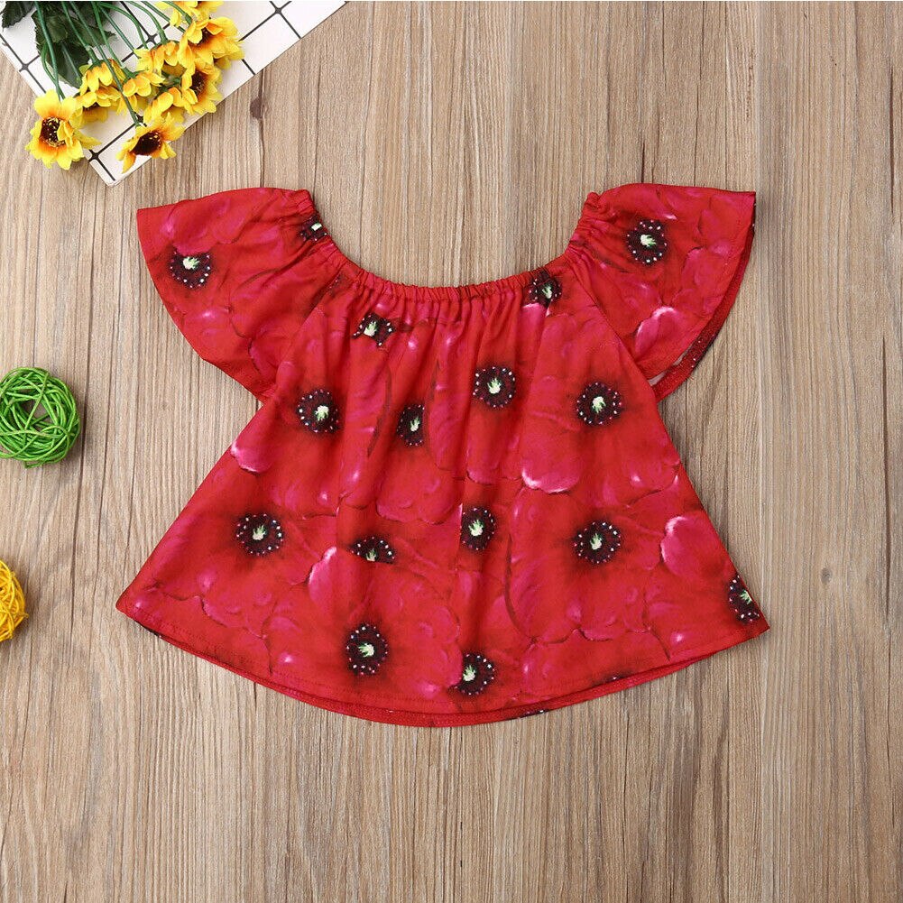 Toddler Baby Girls Off Shoulder Floral Tops T-Shirt Casual Outfit Clothes 0-18M