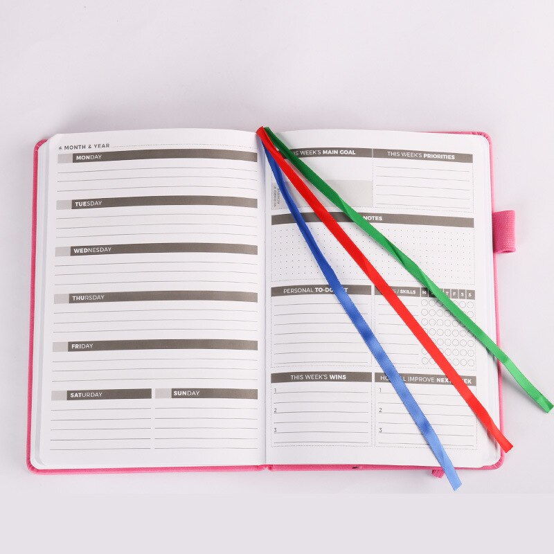 Monthly weekly planner agenda organizer diary notebook stationery daily goal tracking plan A5 leather hardcover office plan