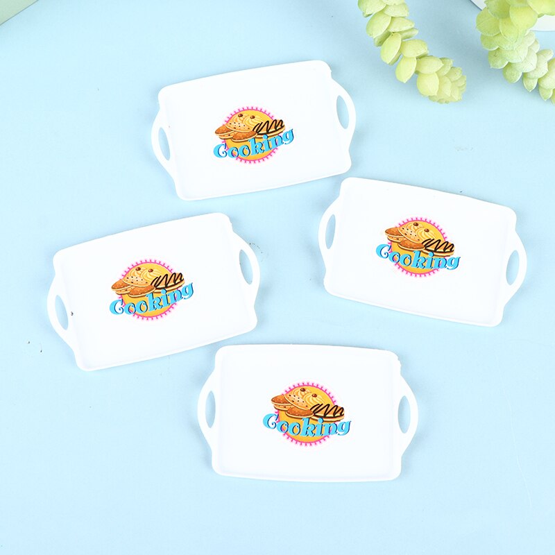4Stck Puppe haus Tabletts Platten Mini Lebensmittel Weiß Gerichte Geschirr Miniatur Küche Zubehör Spielzeug