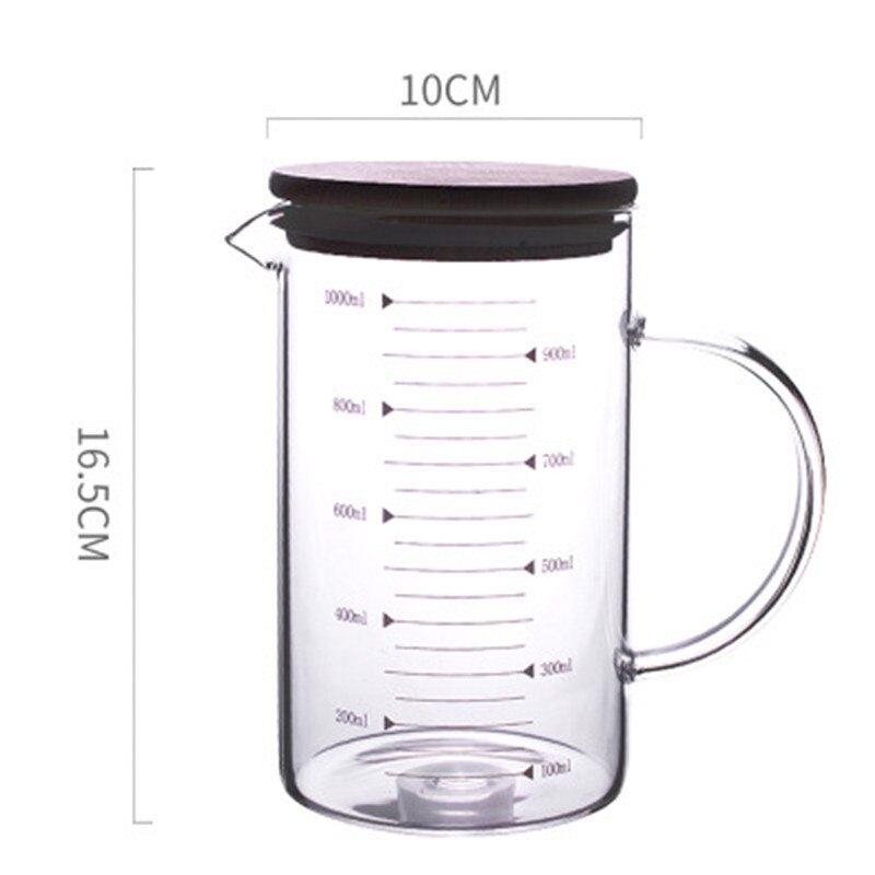 Copos de medição de vidro transparente resistente ao calor cozinha suco de leite café copo de vidro graduado escala cozinhar acessórios de cozimento: 1000ml with lid