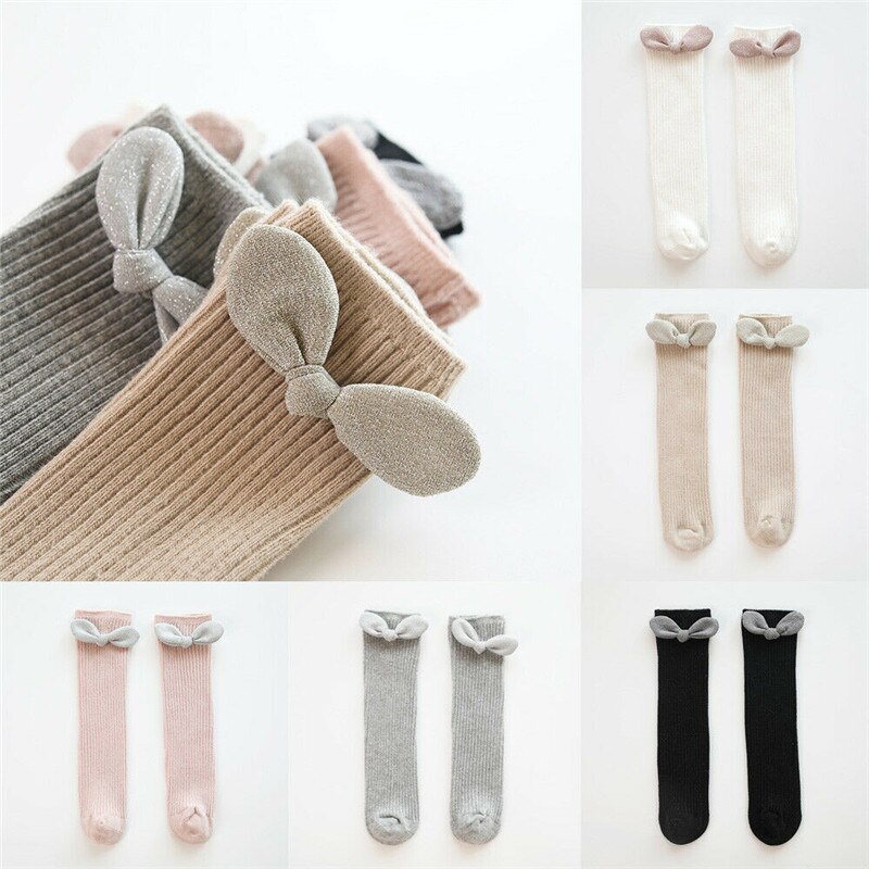 Imcute novas crianças meias crianças meninas arco grande joelho alto longo macio algodão rendas bebê meias crianças kniekousen meisje dropshipping