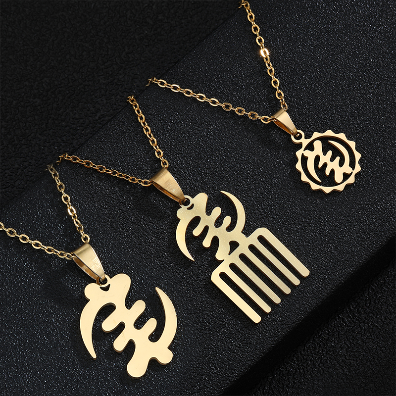 Stainless Steel African Symbol Pendant Necklaces for Women Men Africa Adinkra Gye Nyame Ethnic Jewelry Ghanaian