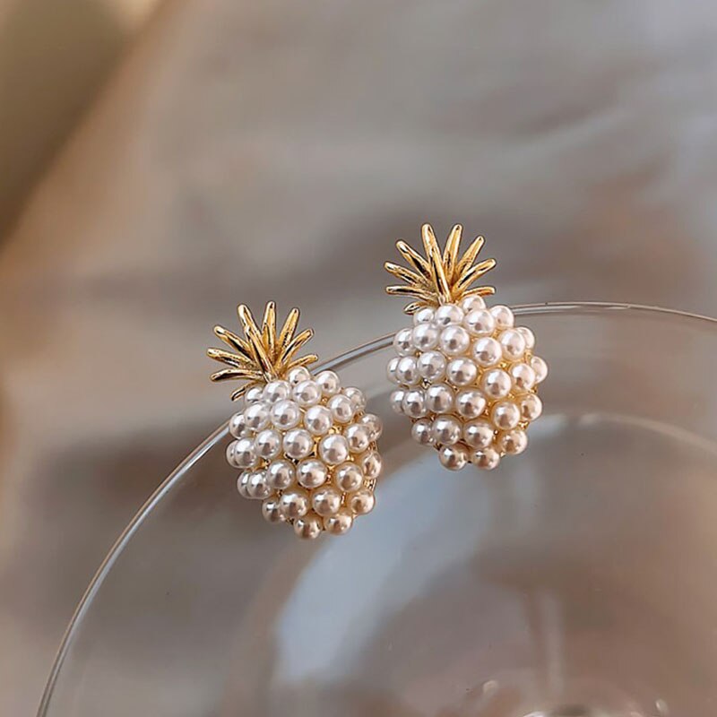 Brincos de pérola de abacaxi francês retro simples brincos pequenos e bonitos super fada all-match brincos sandálias femininas 2021 brinco: Default Title