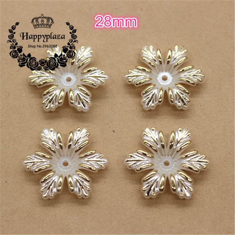 50 pcs 28mm résine ABS ivoire fleur d'or imitation perles à plat Cabochon bijoux à bricoler soi-même Scrapbooking artisanat