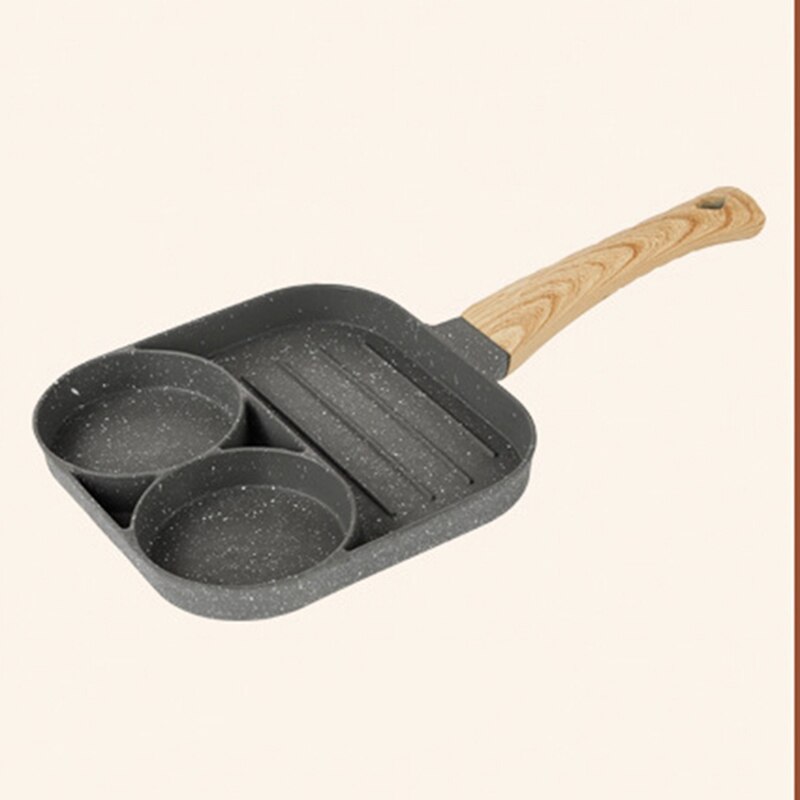 Practical 2-Hole Fried Egg Pan With Wooden Handle For Gas Stove And Induction Cooker Non-Stick Coating Pancake Maker Fried Egg P