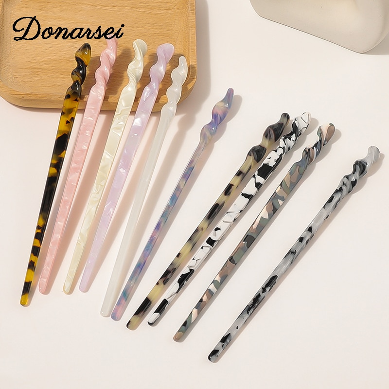 Donarsei Neue Vintage Acryl Haar Sticks Für Frauen Einfache Lepoard Plug-in Haarnadeln Chinesischen Stil Kopfschmuck Haar Zubehör