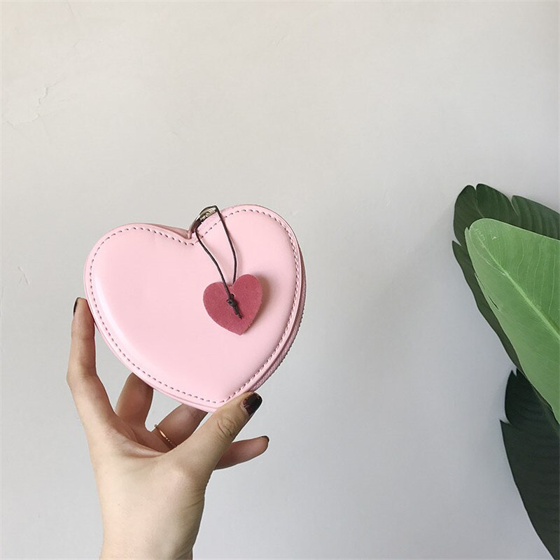 nouveaux bracelets doux rose/rouge coeur forme pochettes pour fille Simple sac à main mignon étudiant porte-monnaie Mini petit sac