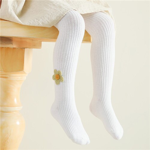 Mallas de algodón con estampado Floral para niñas, pantis lisos a rayas, de punto, para primavera y otoño: Blanco / M for 13-24M