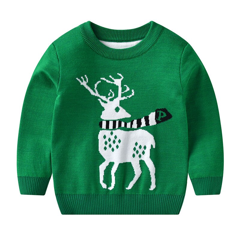 Pull enfant mignon réveillon de noël pull élan pull bébé garçon et fille hauts vêtements chauds rouge vert hiver coton col rond: Vert / 3-4t