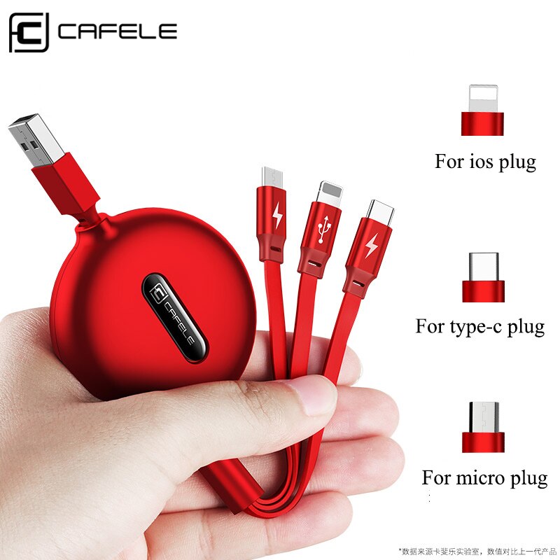 Cafele Retractable 3 in 1 USB Cable Micro Type C USB Cable for iPhone X 3A Fast Charging Cable for Huawei Samsung Phone Charger