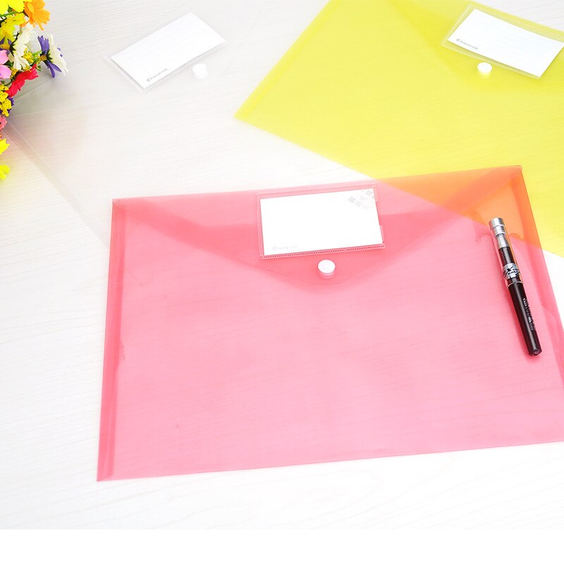 12pcs color Transparent Plastic Closure Folder Documents Bag A4 File Cover Business And School Filing Products