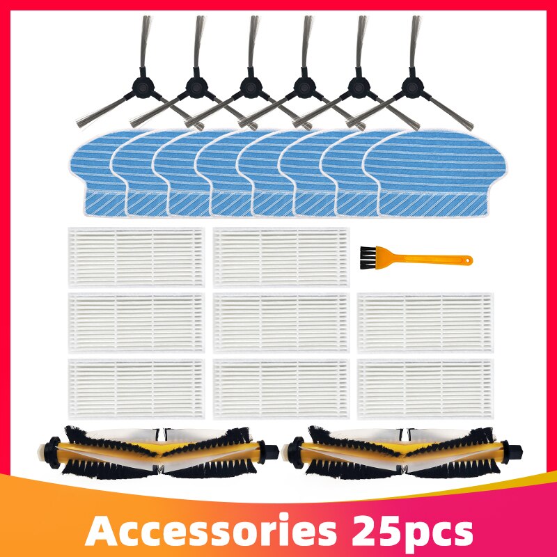 Brush + Filter + Mop Cloth for Proscenic 780T 790T Robotic Vacuum Cleaner Replacement Parts Kits Main Side Brush Hepa Filter: Set 3