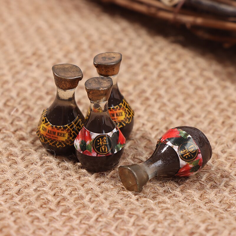 4 Stks/zak 1/12 Schaal Dollhouse Miniatuur Japanse Sojasaus Pretend Voedsel Speelgoed Accessoires