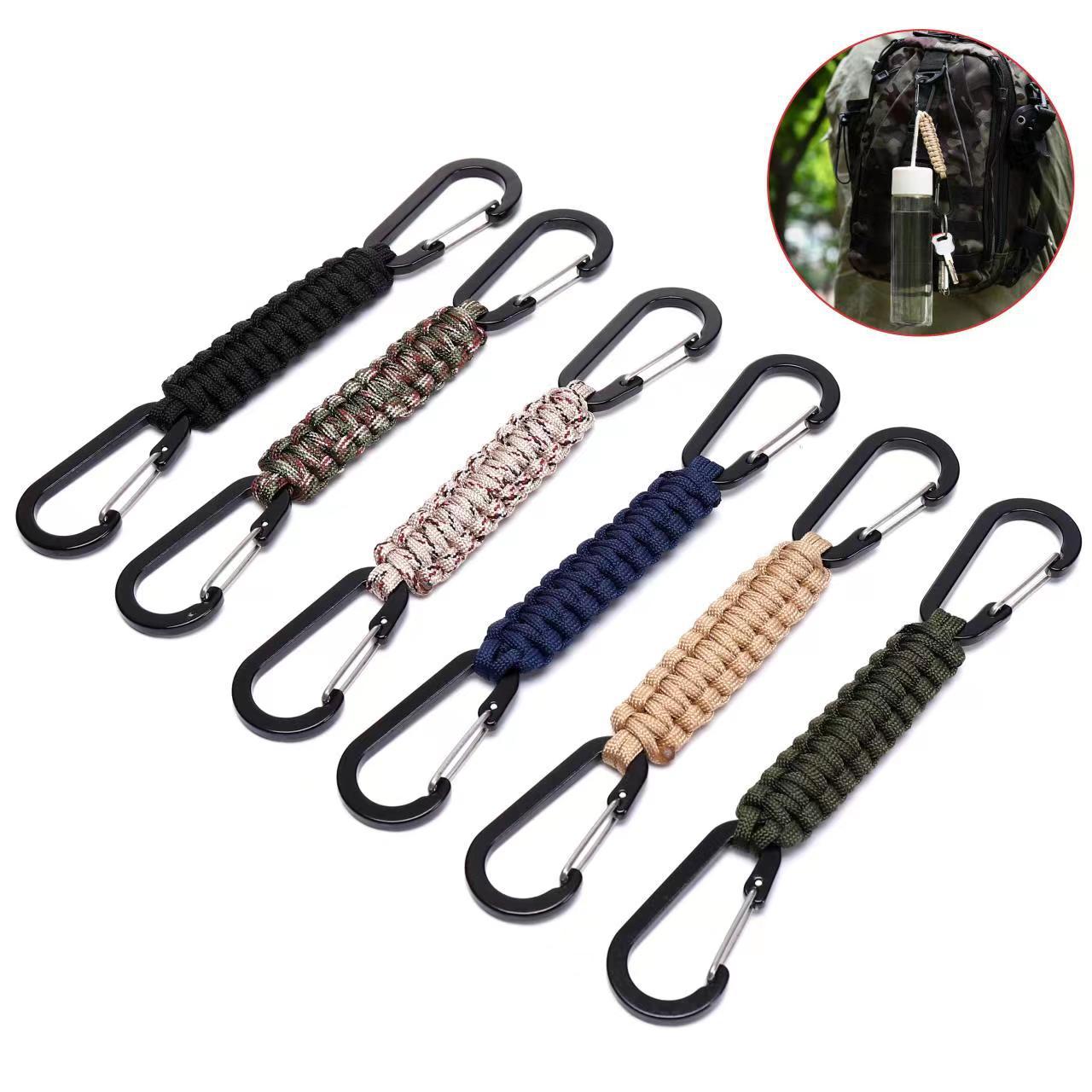 Paracord nyckelring dubbel karbinhake flätad nyckelband överlevnad nödknut verktyg för nycklar utomhus camping vandring ryggsäck