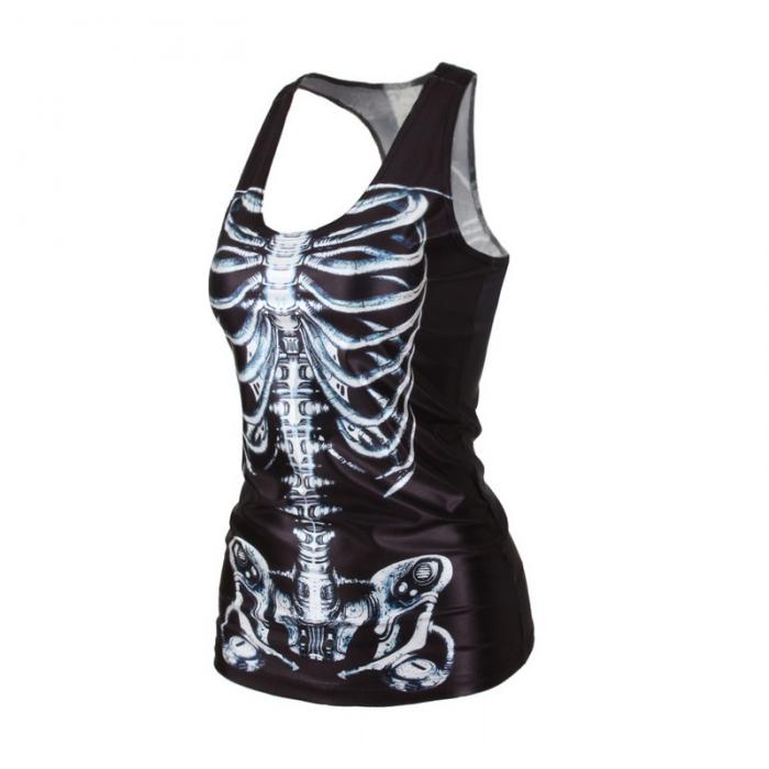 Vrouwen T-shirt Gothic Punk Racerback Tank Top Vest 3D Bones Print Slim Sleevless Tops