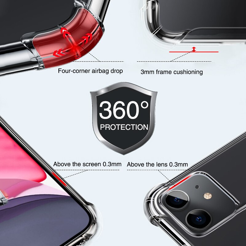 Luksusowe, odporne na wstrząsy silikonowe etui do iPhone SE 2020 11 Pro Max XR XS X przezroczyste etui do iPhone 7 8 6S 6 Plus 5 5S SE okładka