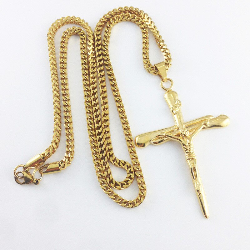 3mm 24 "Franco Chain Jezus Aan Het Kruis Hangers HipHop Stijl Kettingen Goud Kleur Mannen sieraden