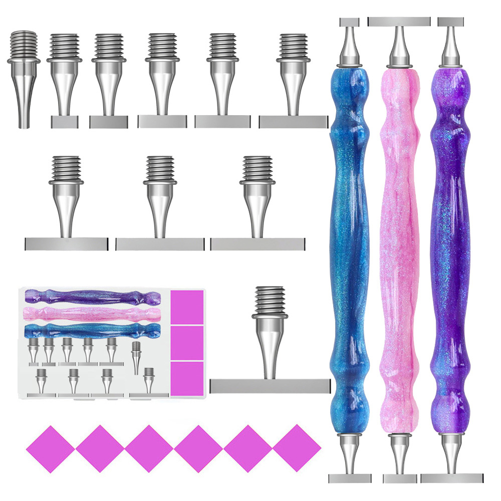 Caneta de broca de ponto de pintura de diamante de resina ergonômica, ponta de caneta de aço inoxidável com rosca fina, adequada para ferramenta de pintura de diamante 5D: vinho