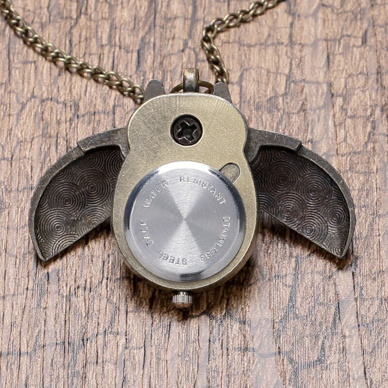 Antieke steampunk open vleugels fob bronzen nacht quartz zakhorloge ketting uil hanger mannen vrouwen  p27