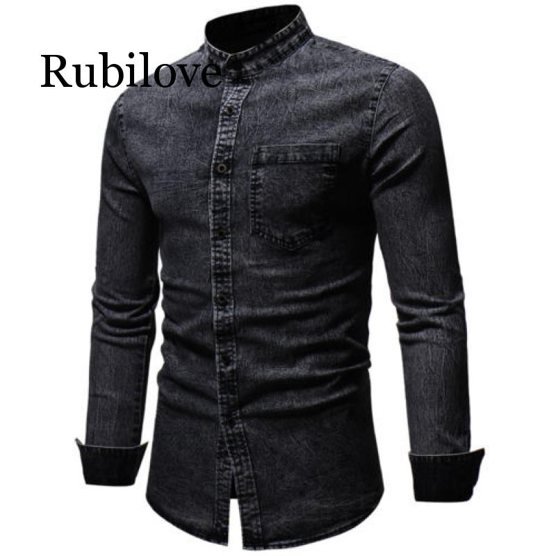 Dongeriskjorte herre fritidsskjorte slim fit langermet denimskjorte dongerijakke pluss størrelse m -3xl: Svart / Xxxl