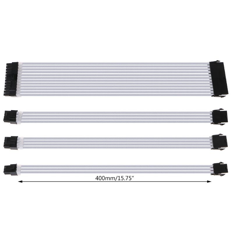 1Set 30cm/40cm A-TX Basic Extension Cable Kit PC GPU CPU Power Supply Sleeved Wire Computer Connectors 24-PIN 8-PIN 6PIN 4+4PIN: WH-40