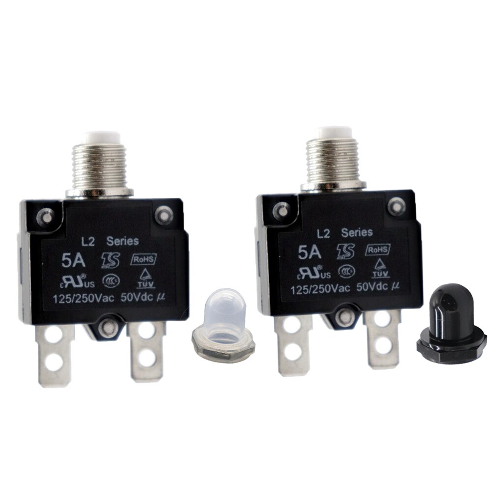 2 Pieces 5Amp Circuit Breaker Overload Protector Switch + Clear Waterproof Cap