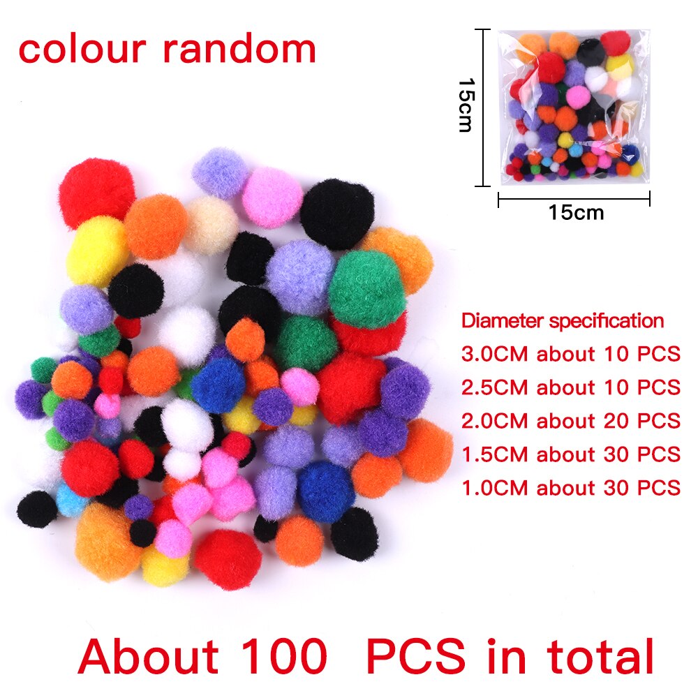 Children's Handmade DIY Materials Include Self-adhesive Googly Eyes Poms Kids Craft: 100colorful ball mix