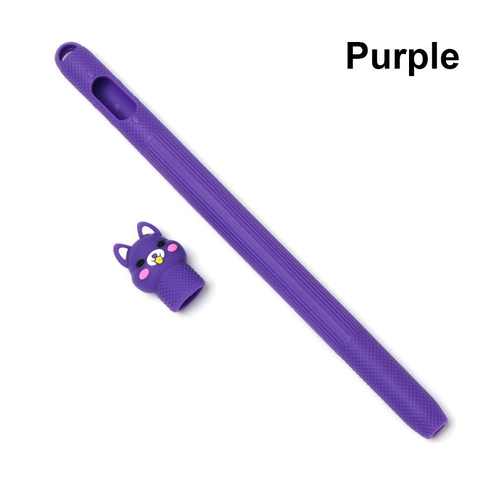 1PC animales de dibujos animados Anti-desplazamiento suave funda protectora de silicona caso Kawaii lápiz titular de tapa de pluma para lápiz Apple 1: Style A  purple