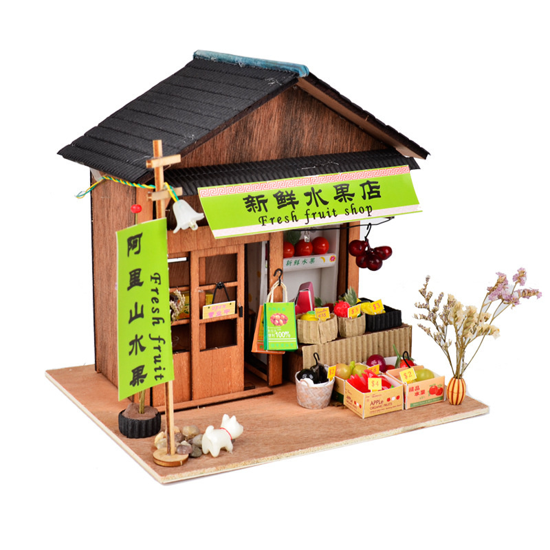 Chinese Style Japanese Style House wooden hand-assembled Street View theater DIY ornaments food and play model toys: ZH015