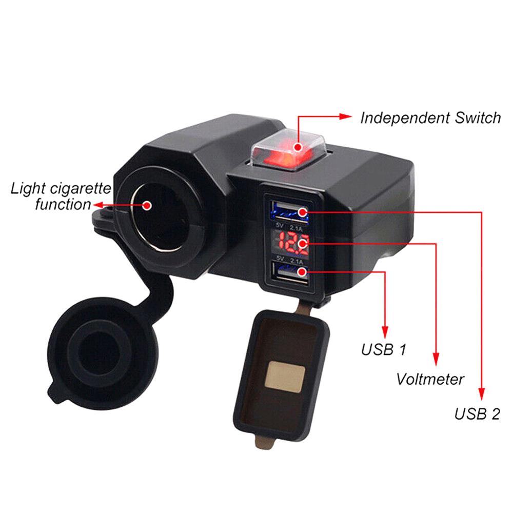 Moottoripyörän usb -laturi, jossa led -volttimittari, vedenpitävä 12v/24v moottoripyörän savukkeensytyttimen pistorasia kaksois -usb -laturi puhelin