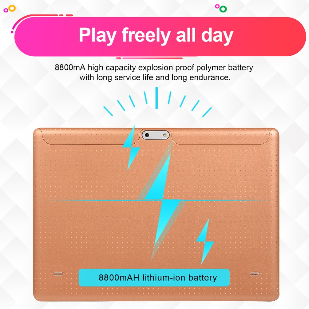 KT107 Plastic Tablet 10.1 Inch HD Large Screen Android 8.10 Version Portable Tablet 1G+16G Gold Tablet Gold EU Plug