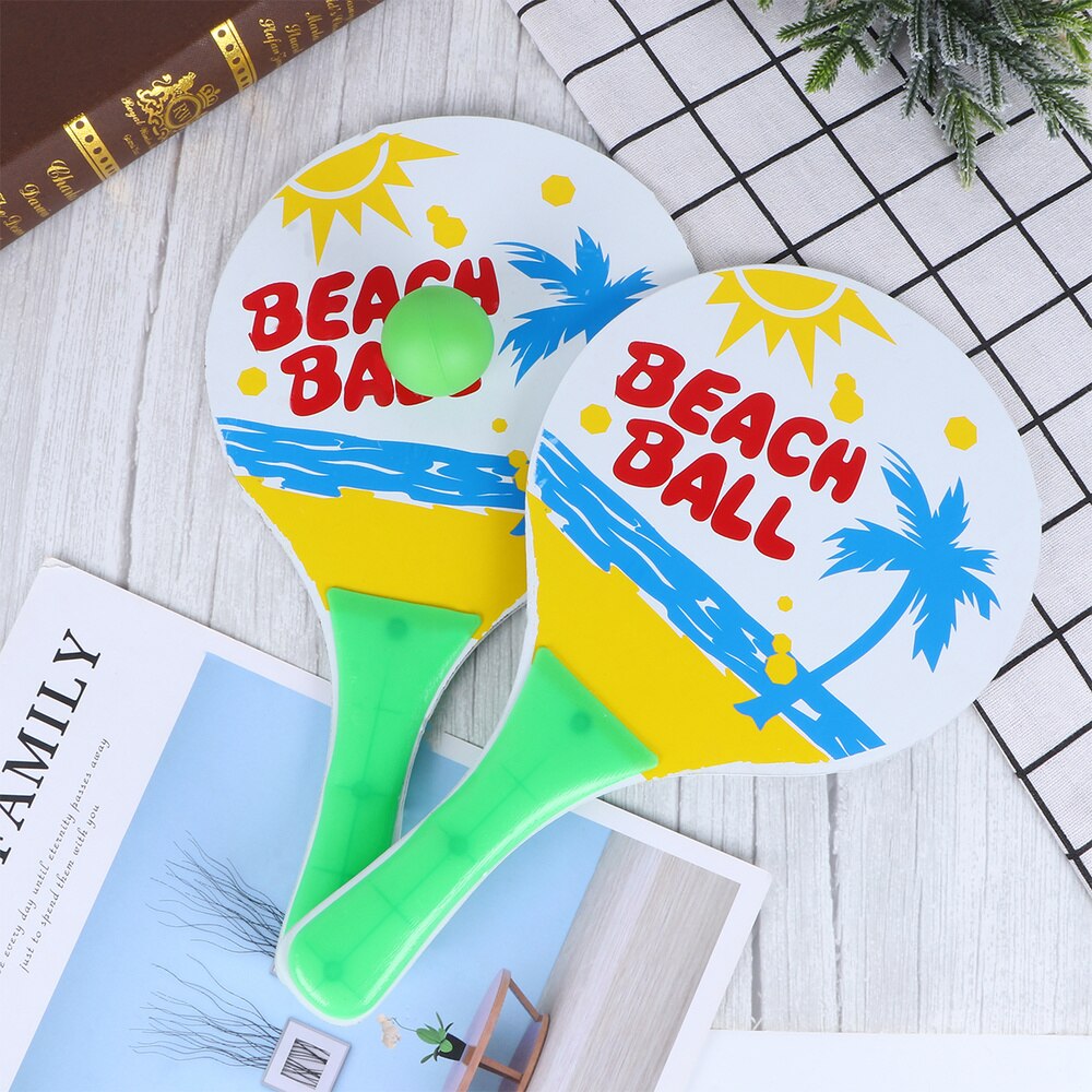 3pcs Children Small Badminton Ball Beach Rackets Beachball Racket Kids Outdoor Supplies (2pcs Racket + 1pc Round Ball Assorted C: Default Title