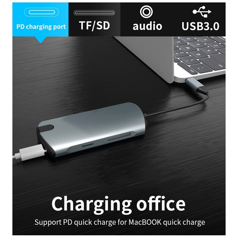 8-In-1 USB Hub to Type C Data Hub with 8-Port SD/TF/USB 3.0 HDMI Reader Type C PD Charging and 3.5mm o