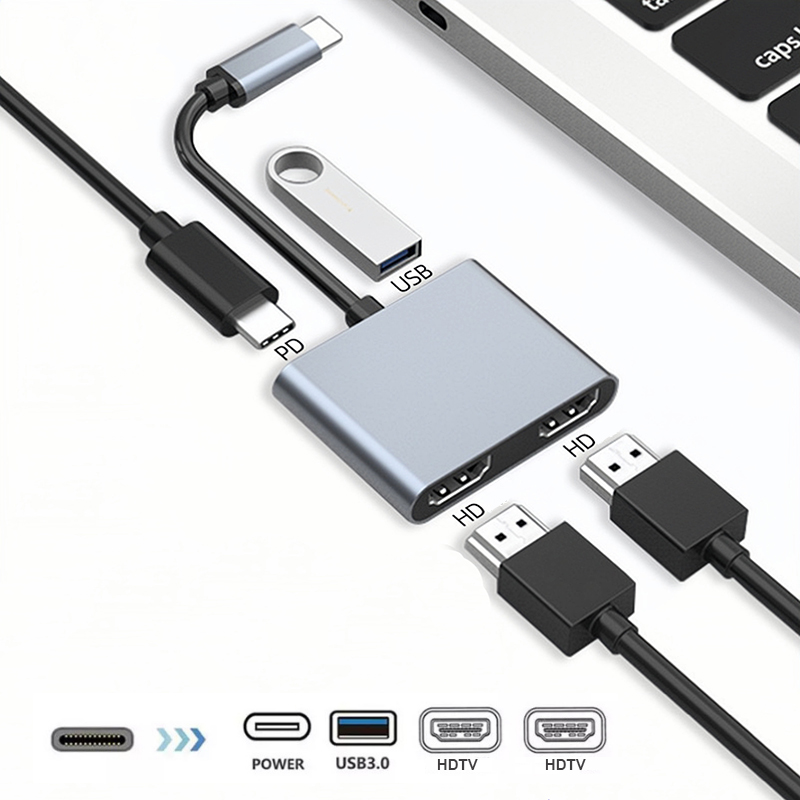 4 w 1 2 w 1 Typ C do podwójnego HDMI Rozgałęźnik rozszerzający PD USB HUB 4k Multi Displayer Converter Obsługa szybkiego ładowania: BRĄZOWA