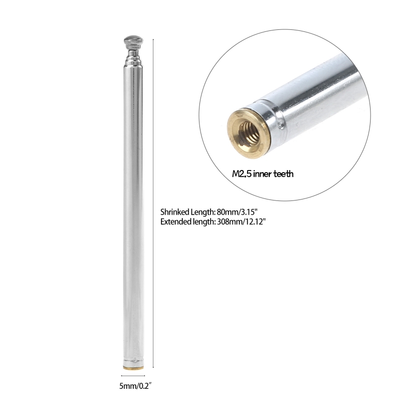80mm Length 5 Section Telescoping Stainless Steel FM Radio Antenna Receiver Telescopic Aerial For Radio Equipment