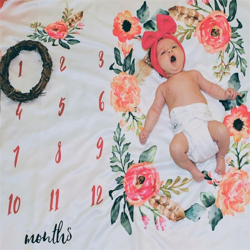 Cartoon Patroon Baby Baby Milestone Foto Props Achtergrond Dekens Spelen Matten Geheugen Tapijt Achtergrond Doek Kalender Foto