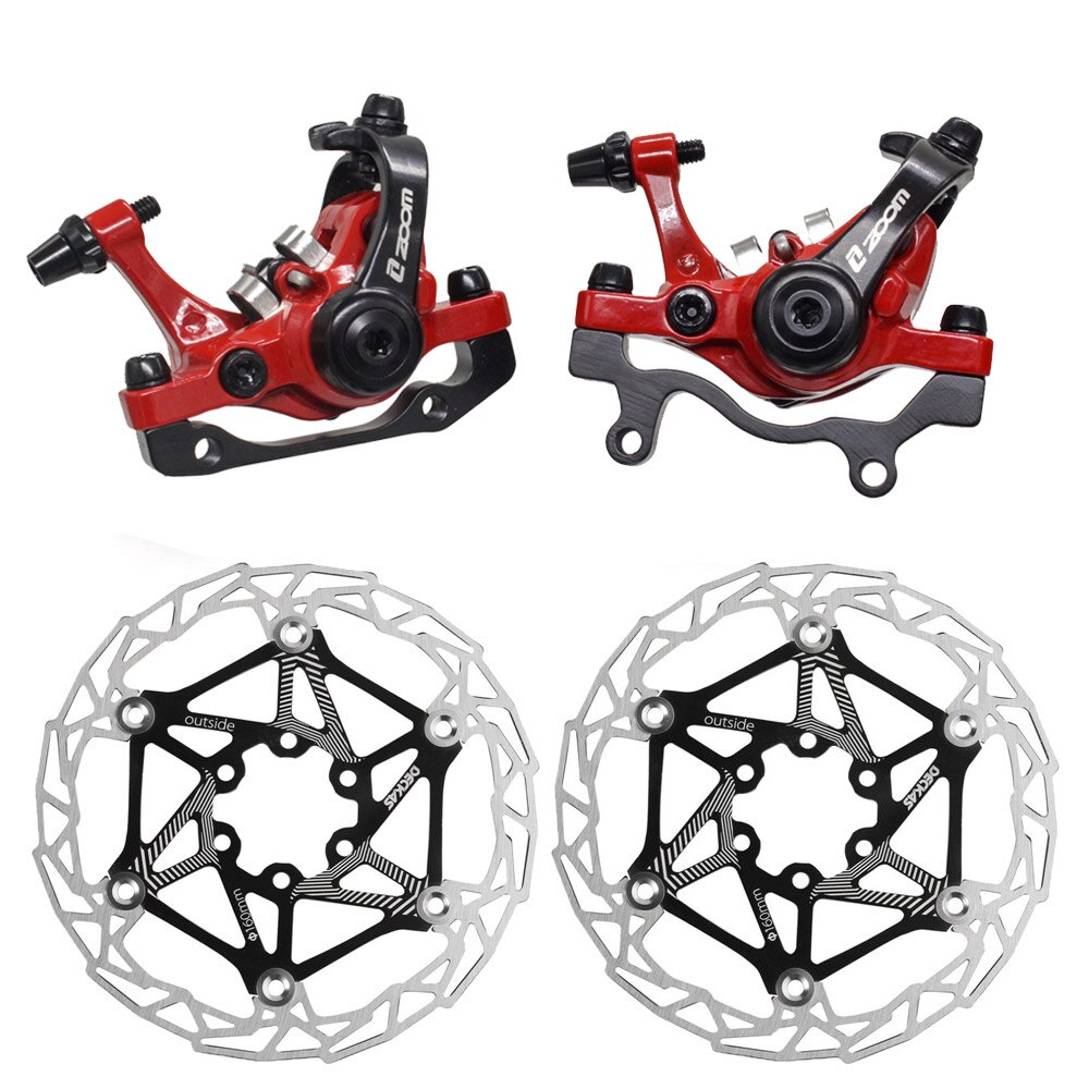 Zoom aluminiumslegering cykel bag skivebremse sort mountain road mtb cykel mekanisk tykkelse skivebremser cykling dobbelt bremse: 680 røde rotorer sorte