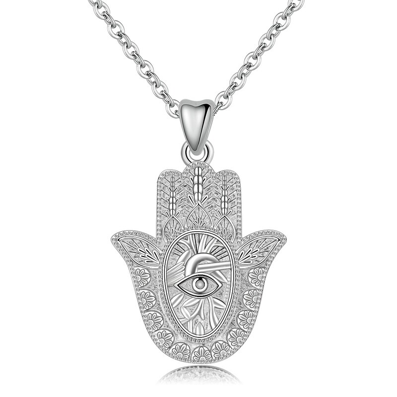 Eudora 925 sterling sølv ondt øje hamsa hånd vedhæng halskæde til mænd kvinder engel opkald fine smykker til cyd 312: Sølv