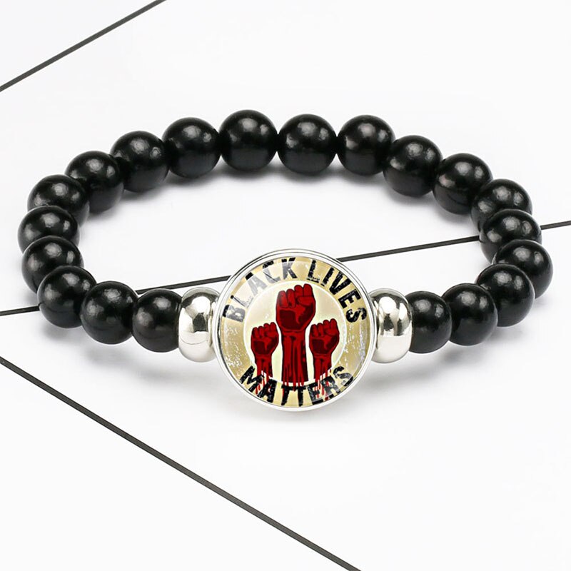 Black Lives Matter Beaded Bracelet George Floyd Protest Glass Dome Snap Buttons Charms Bracelets Jewelry: 12