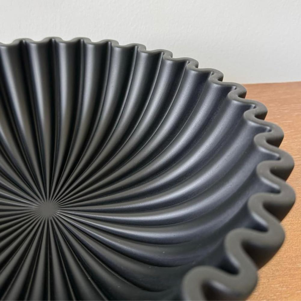 Cuenco decorativo moderno de resina con volantes negros, cuenco estriado hecho a mano, centro de mesa resistente, decoración de escritorio, frutero