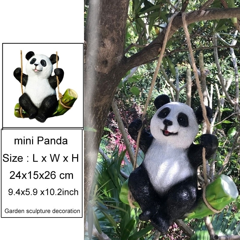 Panda Standbeelden Leuke Zwart-witte Panda Swing Op Bamboe Creatieve Standbeeld Miniatuur Home Outdoor Tuin Decoratie