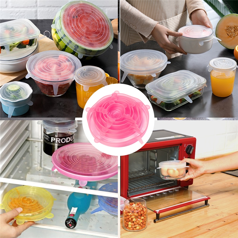 6 pièces/ensemble couvercle universel en Silicone alimentaire couvercles extensibles en Silicone pour ustensiles de cuisine