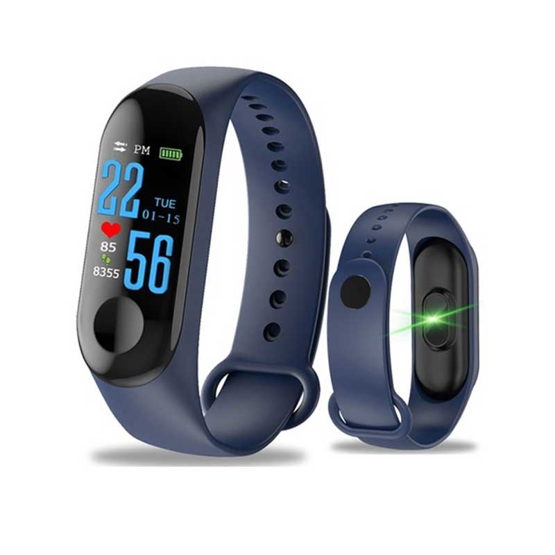 M3 plus løbende skridttæller hjertefrekvens blodtryk sundhed vandtæt fitness smart armbånd gangtælling til ios android: Blå
