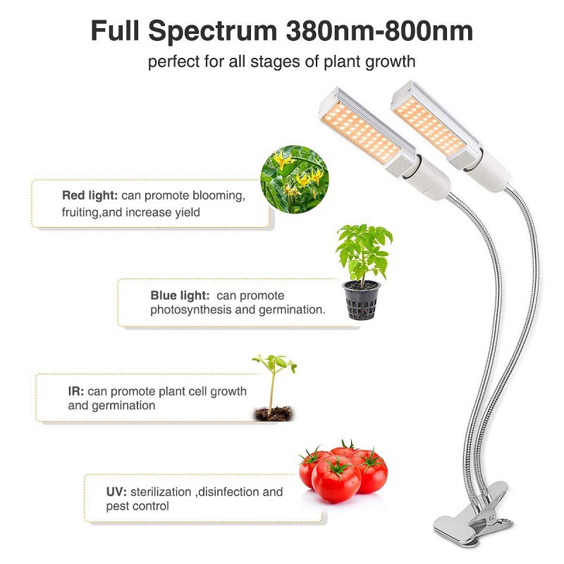 LED Plant Grow Lights Sunlike Full Spectrum 45W 50W 60W E27 Dual Head Flexible Gooseneck for Greenhouse flower Phyto lamp EU/US