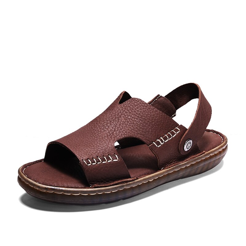 Sandalias de gladiador Retro para hombre, zapatos de cuero de para verano, sandalias de playa antideslizantes para hombre: Castaño / 10