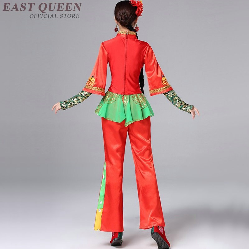 folklórico de China danza Yangko Coustume danza chino Año Festival Hanfu rojo Fan baile con tambores desgaste 3XL 4XL 5XL FF035 YQ